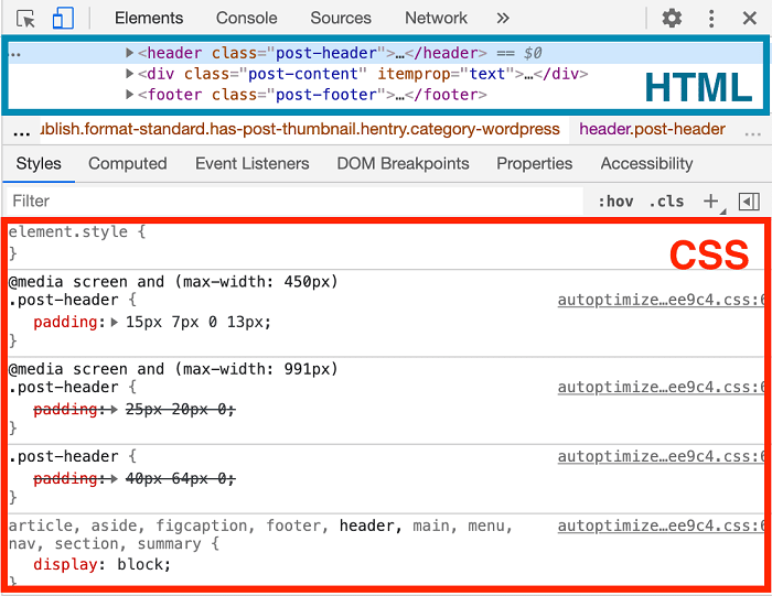 CSSが適用されない原因を探るために、まずはデベロッパーツール（検証機能）を起動