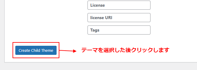 「Create Child Theme」をクリック